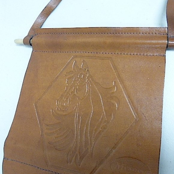 horses MESACE tooled leather WALL HANGING WINE HOLDER vintage